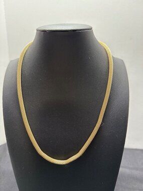 Gold-Tone Vintage Mesh Snake Chain Necklace With Spring Ring Clasp 18 Inches Lon